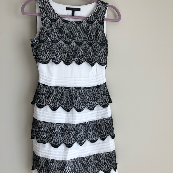 BCBGMaxAzria Dresses & Skirts - White formal dress with black lace